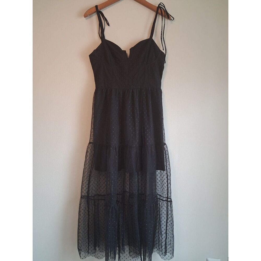 Lulu's Romantic Spot Black Polka Dot Cocktail Dress Medium - Picture 2 of 8